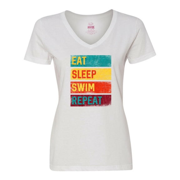Inktastic Swimming Eat Sleep Swim Repeat Women's V-Neck T-Shirt