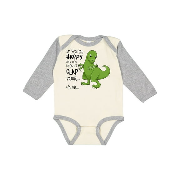 Inktastic T-Rex Can't Clap Boys or Girls Long Sleeve Baby Bodysuit