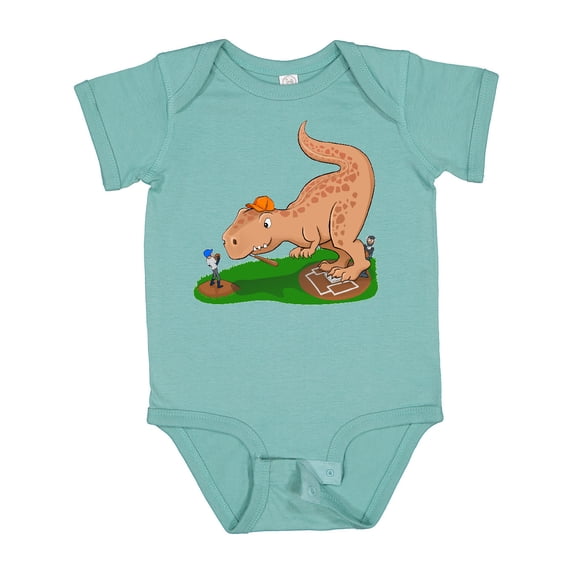 Inktastic T Rex Up to Bat- Dinosaur Playing Baseball Boys or Girls Baby Bodysuit