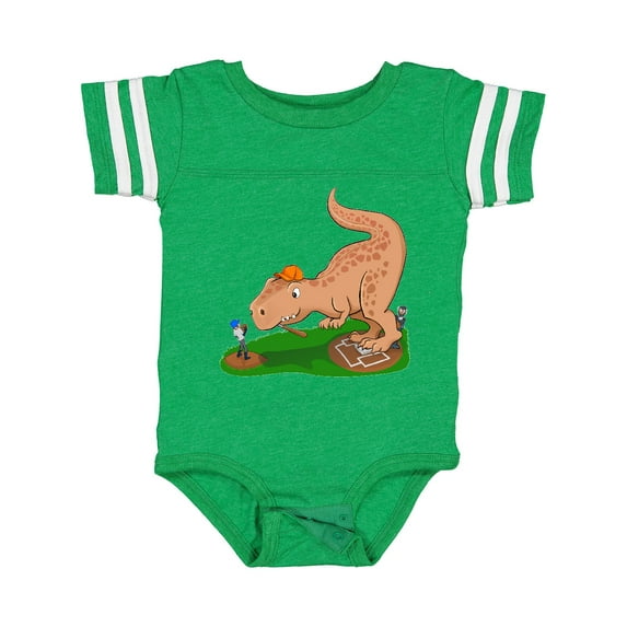 Inktastic T Rex Up to Bat- Dinosaur Playing Baseball Boys or Girls Baby Bodysuit