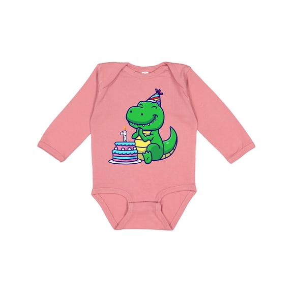 Inktastic T-rex 1st Birthday Boys or Girls Long Sleeve Baby Bodysuit