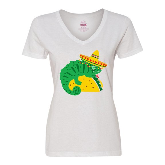 Inktastic Taco Chameleon Women's V-Neck T-Shirt