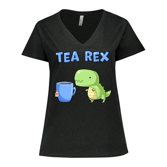 Inktastic Tea Rex Cute Green Dinosaur Pun Women's Plus Size V-Neck T-Shirt
