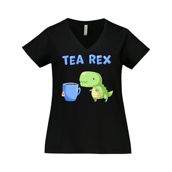 Inktastic Tea Rex Cute Green Dinosaur Pun Women's Plus Size V-Neck T-Shirt