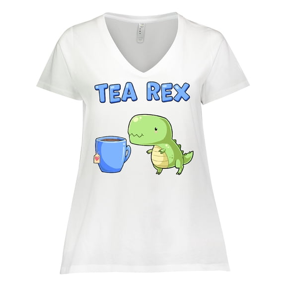 Inktastic Tea Rex Cute Green Dinosaur Pun Women's Plus Size V-Neck T-Shirt