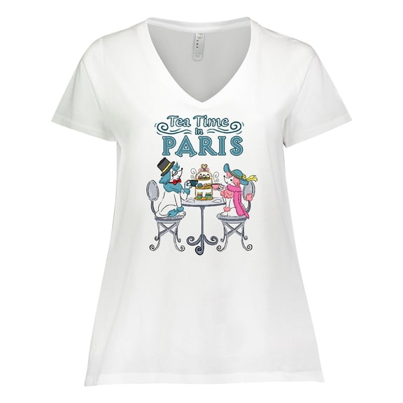 Inktastic Tea Time In Paris-Colorful French Poodles Women's Plus Size V-Neck T-Shirt