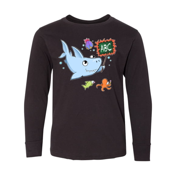 Inktastic Teacher Shark with School of Fish Long Sleeve Youth T-Shirt