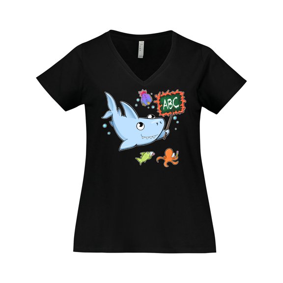 Inktastic Teacher Shark with School of Fish Women's Plus Size V-Neck T-Shirt