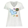 thumbnail image 1 of Inktastic Teacher Shark with School of Fish Women's Plus Size V-Neck T-Shirt, 1 of 5