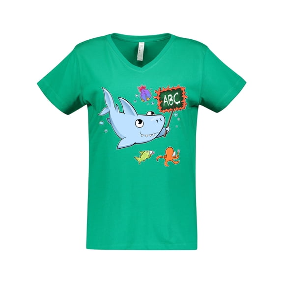 Inktastic Teacher Shark with School of Fish Women's V-Neck T-Shirt