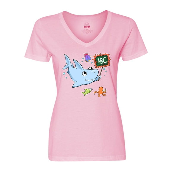 Inktastic Teacher Shark with School of Fish Women's V-Neck T-Shirt