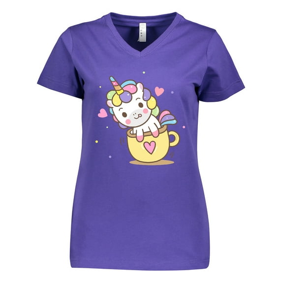 Inktastic Teacup Unicorn Women's V-Neck T-Shirt