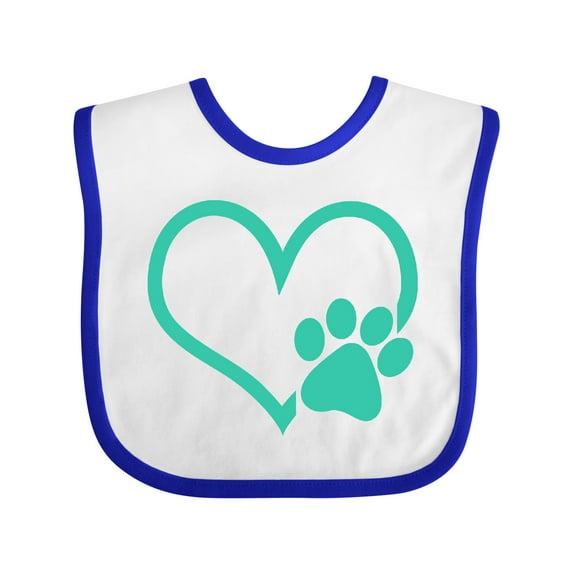 Inktastic Teal Heart With Paw Print Boys or Girls Baby Bib