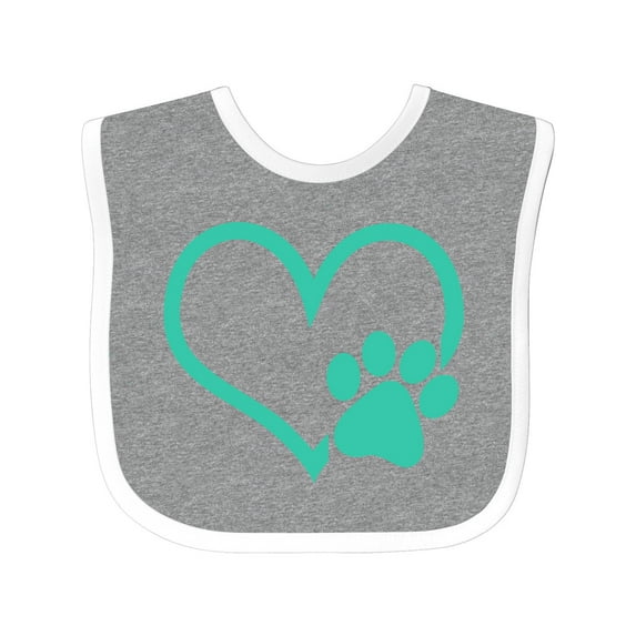Inktastic Teal Heart With Paw Print Boys or Girls Baby Bib