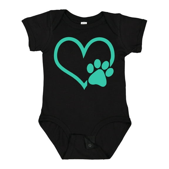 Inktastic Teal Heart With Paw Print Boys or Girls Baby Bodysuit