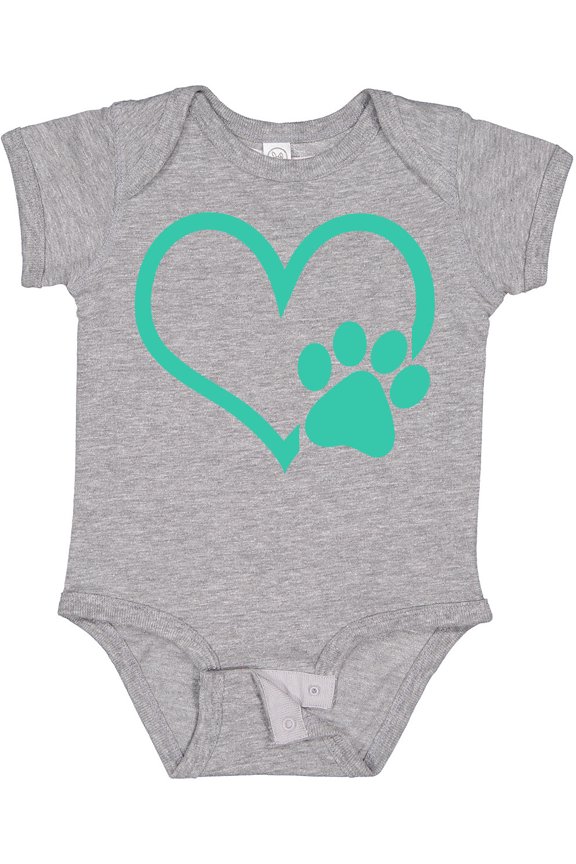 Teal Heart With Paw Print Boys or Girls Baby Bodysuit