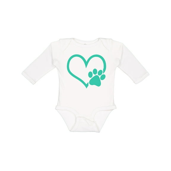Inktastic Teal Heart With Paw Print Boys or Girls Long Sleeve Baby Bodysuit