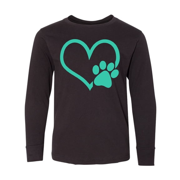 Inktastic Teal Heart With Paw Print Long Sleeve Youth T-Shirt