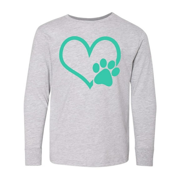 Inktastic Teal Heart With Paw Print Long Sleeve Youth T-Shirt