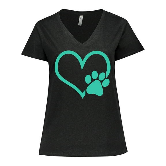 Inktastic Teal Heart With Paw Print Women's Plus Size V-Neck T-Shirt