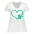 thumbnail image 1 of Inktastic Teal Heart With Paw Print Women's Plus Size V-Neck T-Shirt, 1 of 5