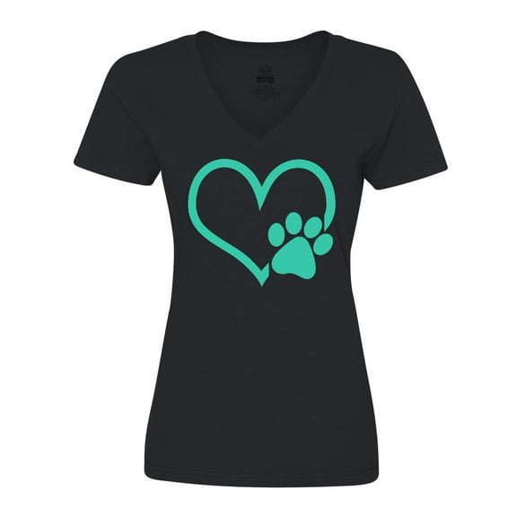 Inktastic Teal Heart With Paw Print Women's V-Neck T-Shirt