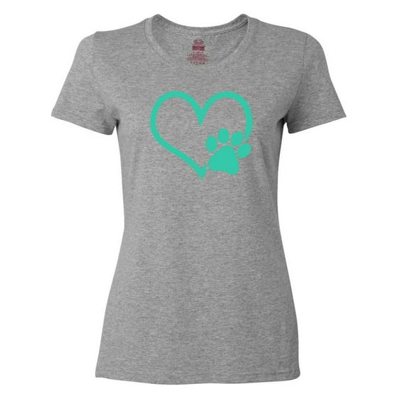 Inktastic Teal Heart with Paw Print Women's T-Shirt