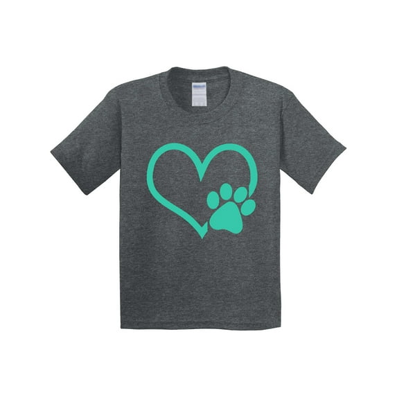 Inktastic Teal Heart with Paw Print Youth T-Shirt