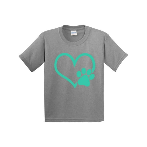 Inktastic Teal Heart with Paw Print Youth T-Shirt