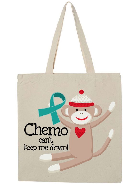 Teal Ribbon Chemo Sock Monkey Tote Bag