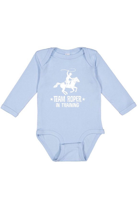 Team Roper in Training Cowboy Boys Long Sleeve Baby Bodysuit
