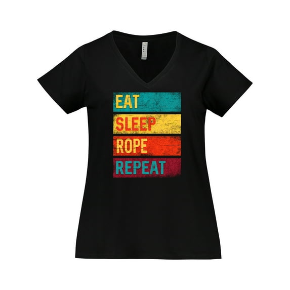 Inktastic Team Roping Eat Sleep Rope Repeat Women's Plus Size V-Neck T-Shirt