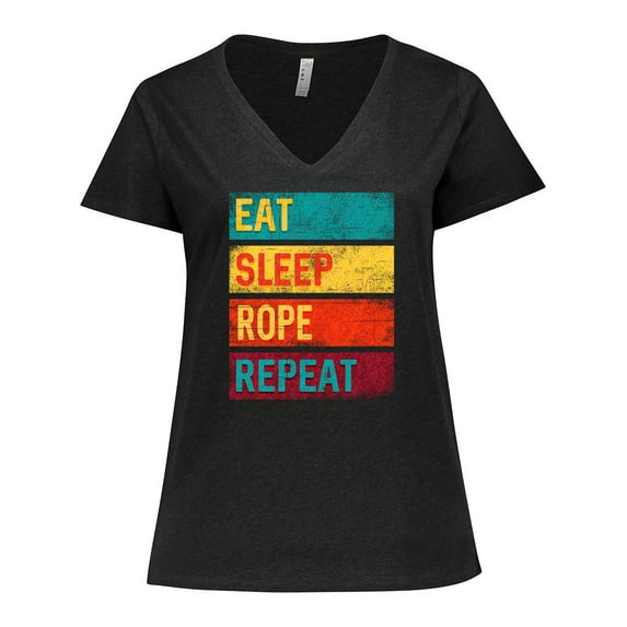 Inktastic Team Roping Eat Sleep Rope Repeat Women's Plus Size V-Neck T-Shirt