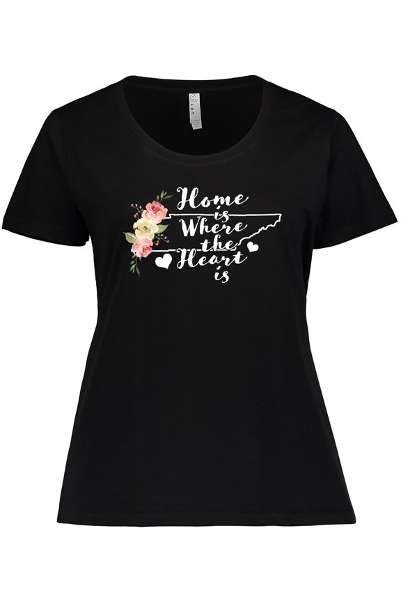 Tennessee Home is Where The Heart is with Watercolor Floral Women's Plus Size T-Shirt