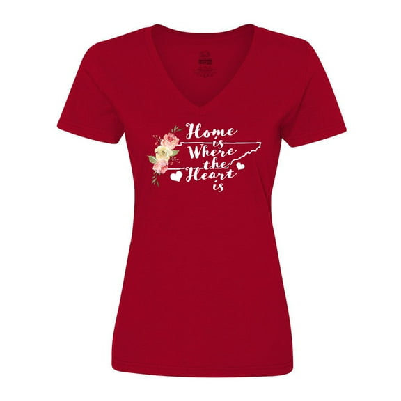 Inktastic Tennessee Home is Where The Heart is with Watercolor Floral Women's V-Neck T-Shirt