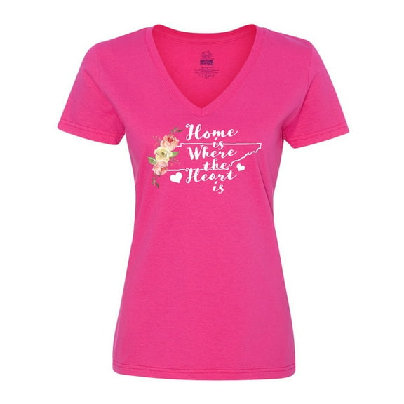 Inktastic Tennessee Home is Where The Heart is with Watercolor Floral Women's V-Neck T-Shirt