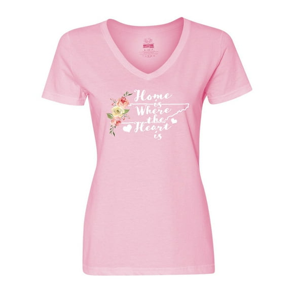 Inktastic Tennessee Home is Where The Heart is with Watercolor Floral Women's V-Neck T-Shirt