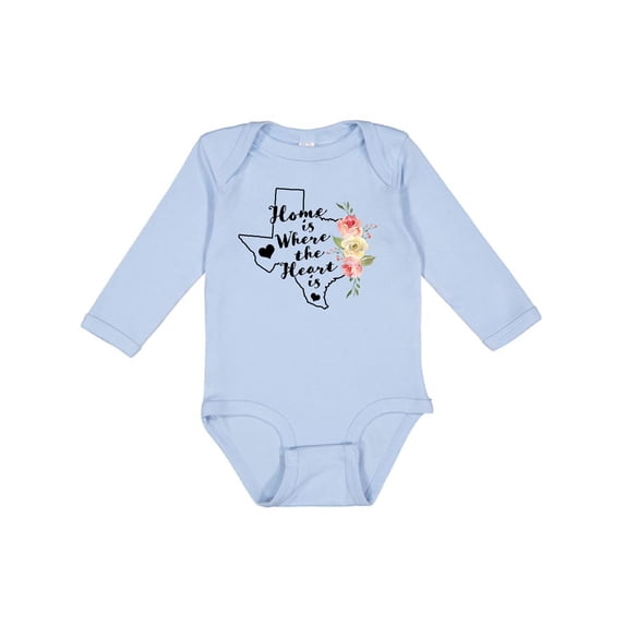 Inktastic Texas Home is Where The Heart is with Watercolor Floral Girls Long Sleeve Baby Bodysuit