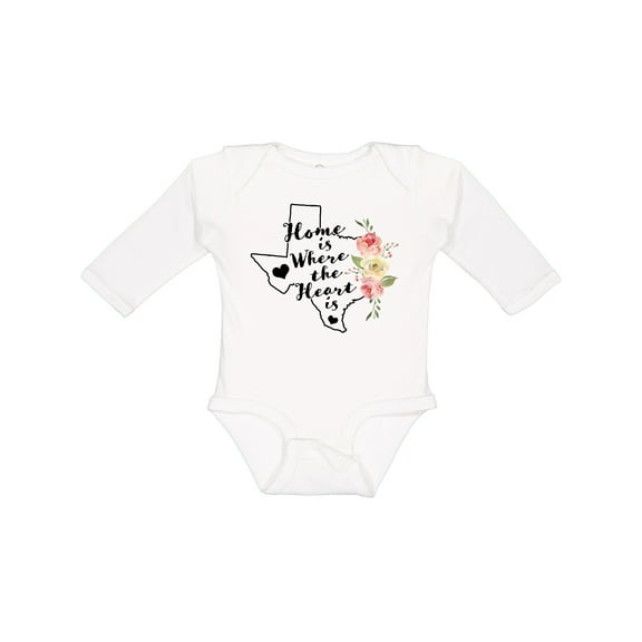 Inktastic Texas Home is Where The Heart is with Watercolor Floral Girls Long Sleeve Baby Bodysuit
