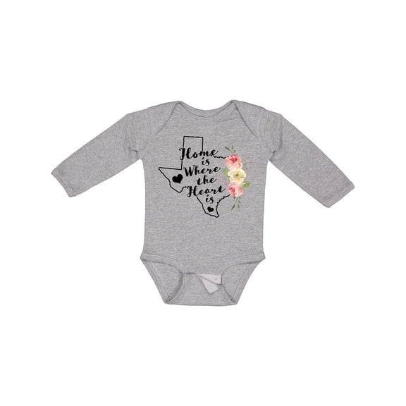 Inktastic Texas Home is Where The Heart is with Watercolor Floral Girls Long Sleeve Baby Bodysuit