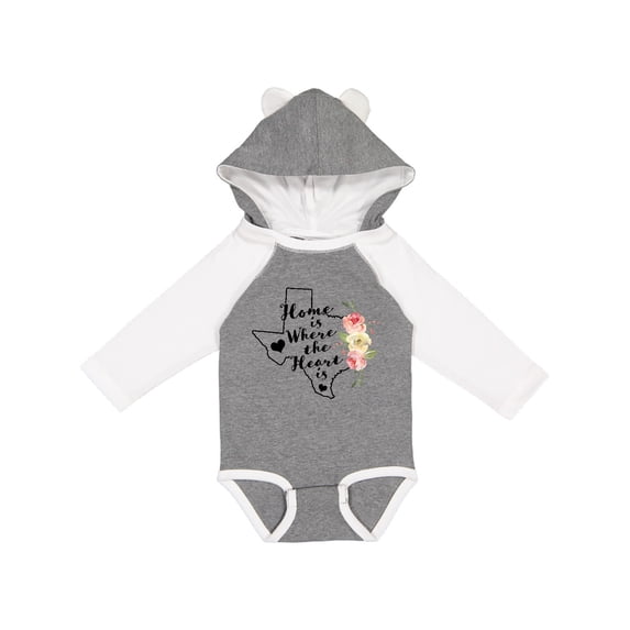 Inktastic Texas Home is Where The Heart is with Watercolor Floral Girls Long Sleeve Baby Bodysuit