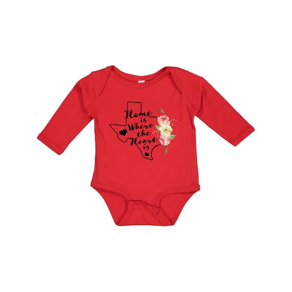 Inktastic Texas Home is Where The Heart is with Watercolor Floral Girls Long Sleeve Baby Bodysuit