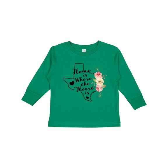 Inktastic Texas Home is Where The Heart is with Watercolor Floral Girls Long Sleeve Toddler T-Shirt