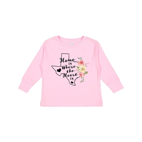Inktastic Texas Home is Where The Heart is with Watercolor Floral Girls Long Sleeve Toddler T-Shirt