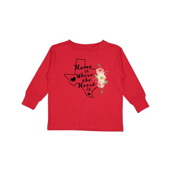 Inktastic Texas Home is Where The Heart is with Watercolor Floral Girls Long Sleeve Toddler T-Shirt