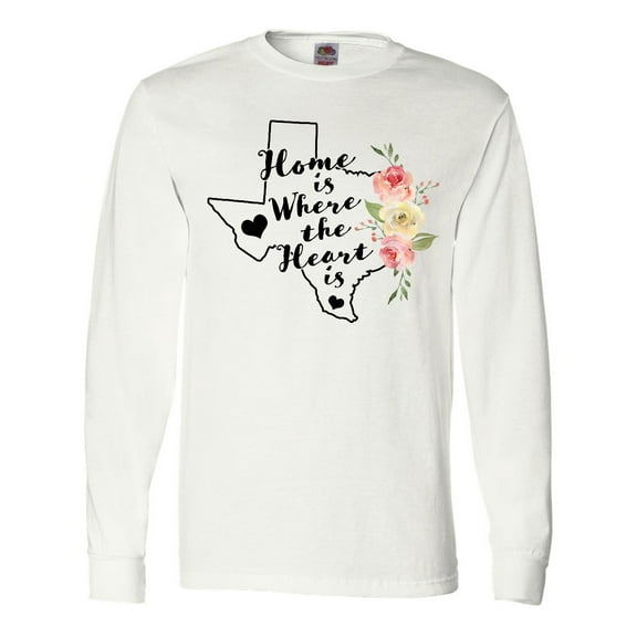 Inktastic Texas Home is Where The Heart is with Watercolor Floral Long Sleeve T-Shirt