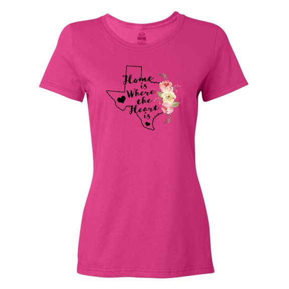 Inktastic Texas Home is Where the Heart is with Watercolor Floral Women's T-Shirt