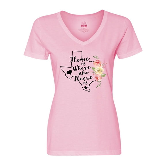 Inktastic Texas Home is Where the Heart is with Watercolor Floral Women's V-Neck T-Shirt