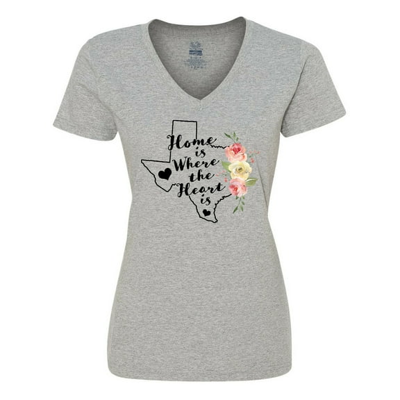 Inktastic Texas Home is Where the Heart is with Watercolor Floral Women's V-Neck T-Shirt