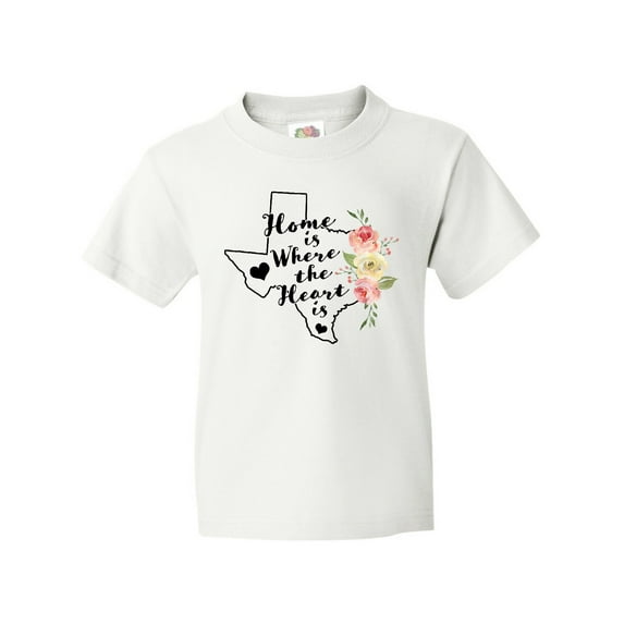 Inktastic Texas Home is Where the Heart is with Watercolor Floral Youth T-Shirt